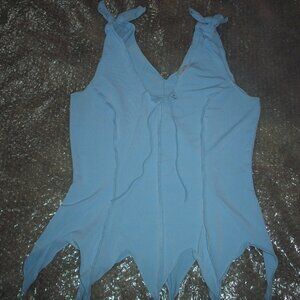 womens sky blue tank.sharkbite hem.self tying shoulders.size junior large